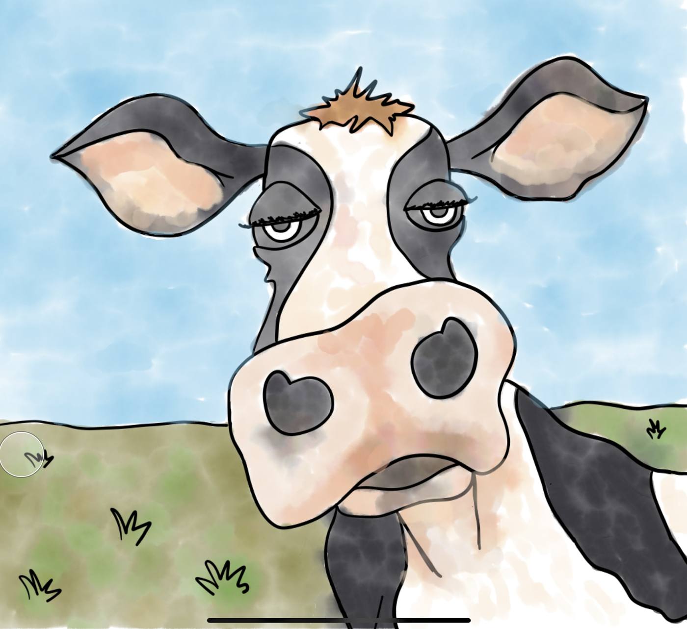 Digital watercolour-style illustration of a cow