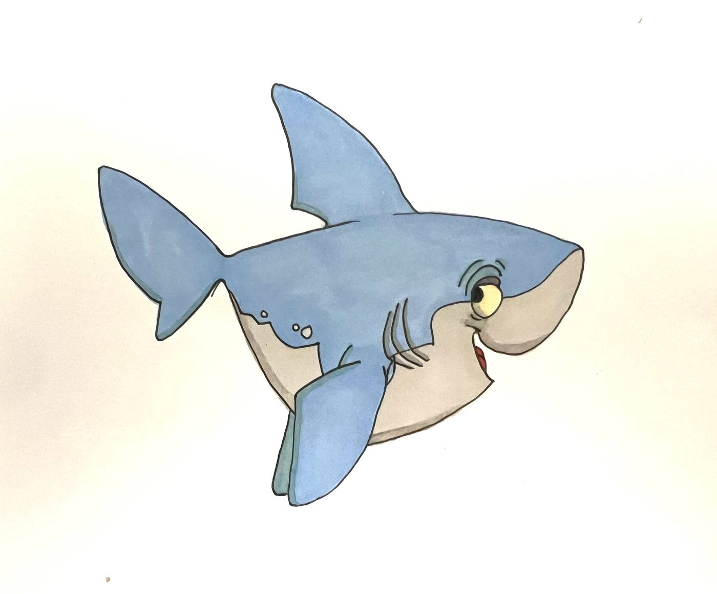 Watercolour and marker illustration of a shark