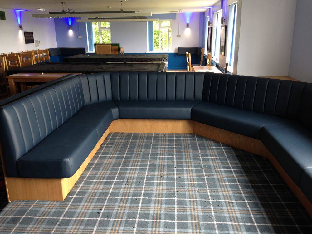 Built-in blue booth seating