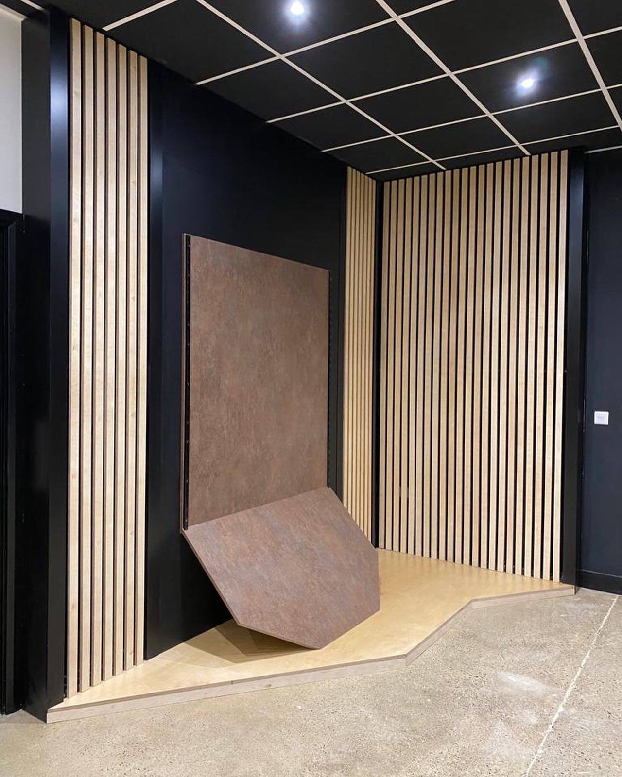 Slatted timber wall panel feature
