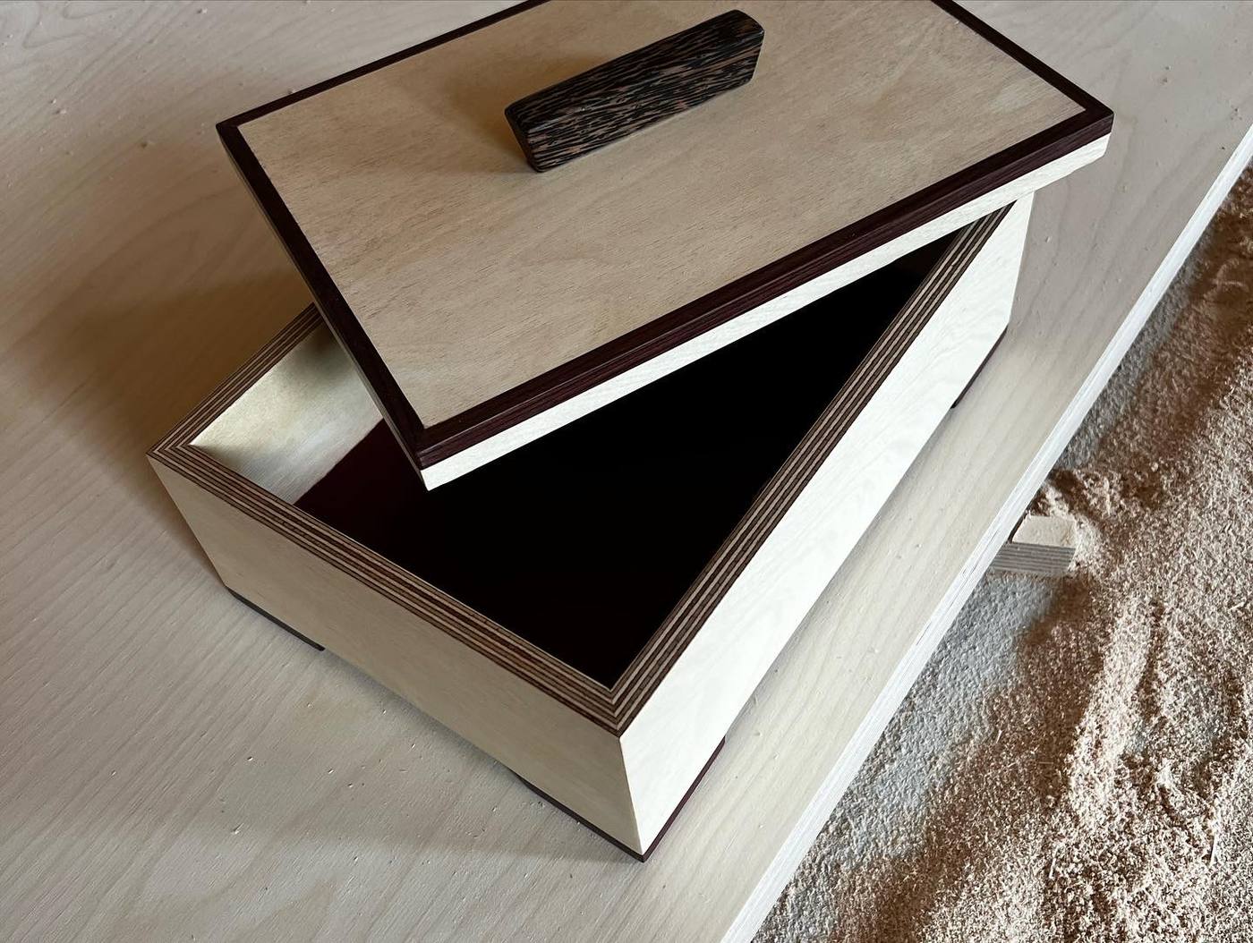 Handmade wooden box, open